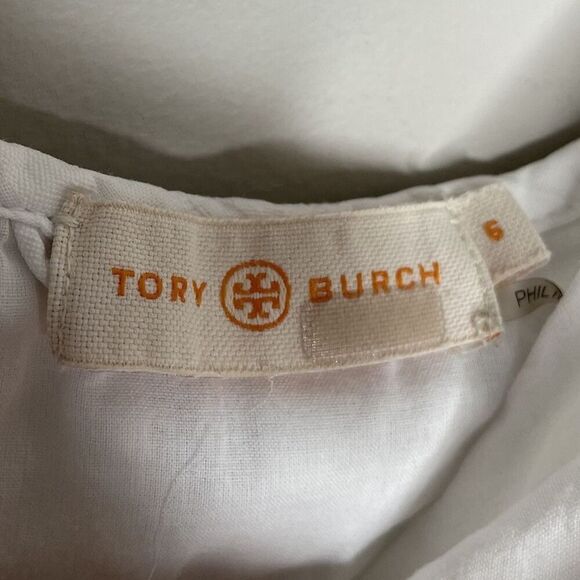 TORY BURCH Midi Dress Women 6 White Striped Seersucker 100% Cotton - Picture 14 of 16